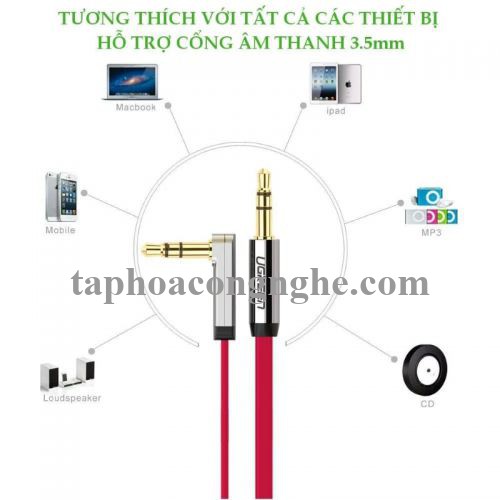 Ugreen 10797 0.5M Đỏ Cáp âm thanh 2 đầu 3.5mm dương chữ L dây dẹt AV119 30010797